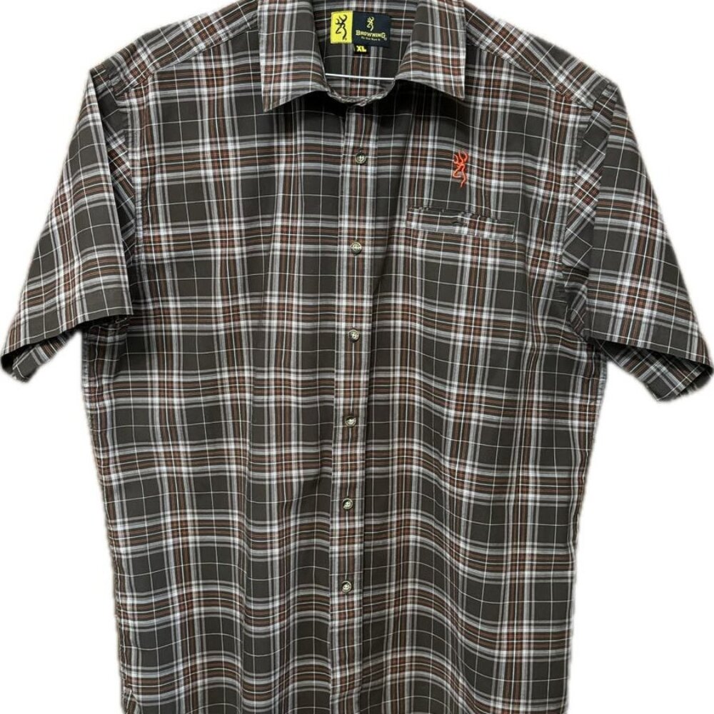 Browning Dress Shirt Short Sleeve Button-up with Emblem on Shoulder and Back